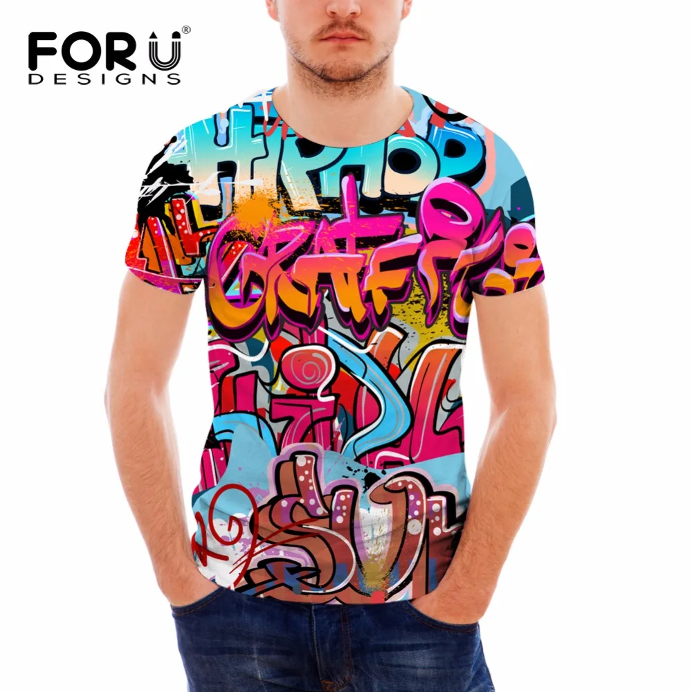 FORUDESIGNS Short Sleeve T Shirt Male 3D Graffiti Pattern T shirt Man Clothes Summer Shirts Man