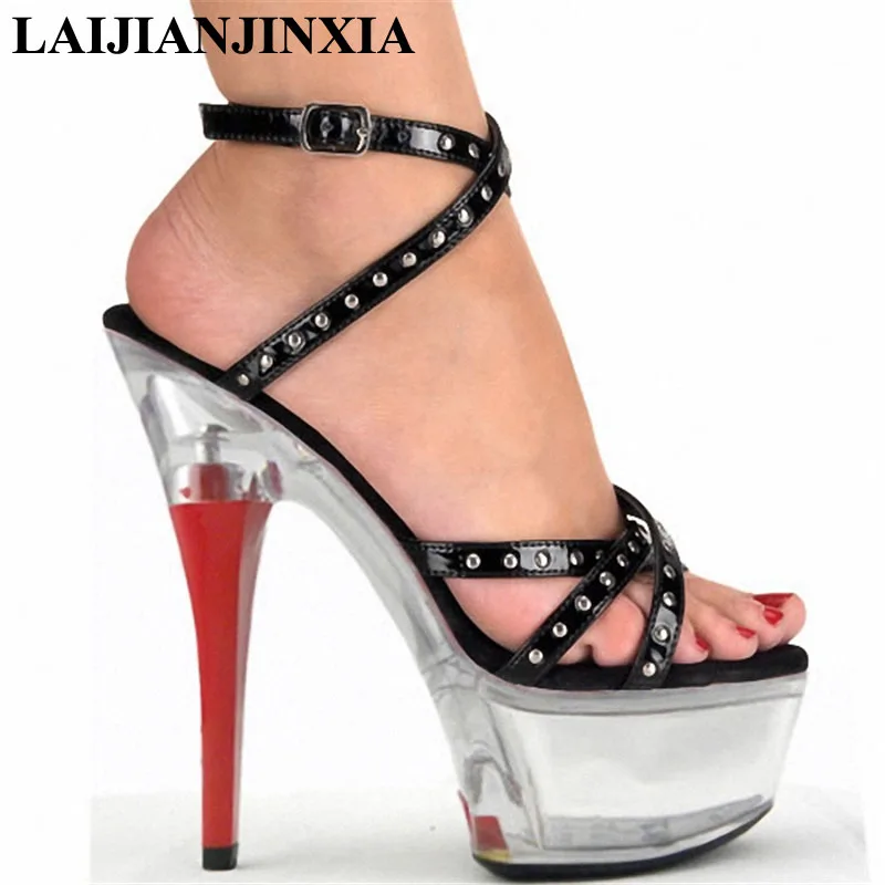 

LAIJIANJINXIA 2018 Women 15cm Ultra High Heels Clear Platform Sandals Night Club Party Dress Dancing Shoes Pole Dance Shoes