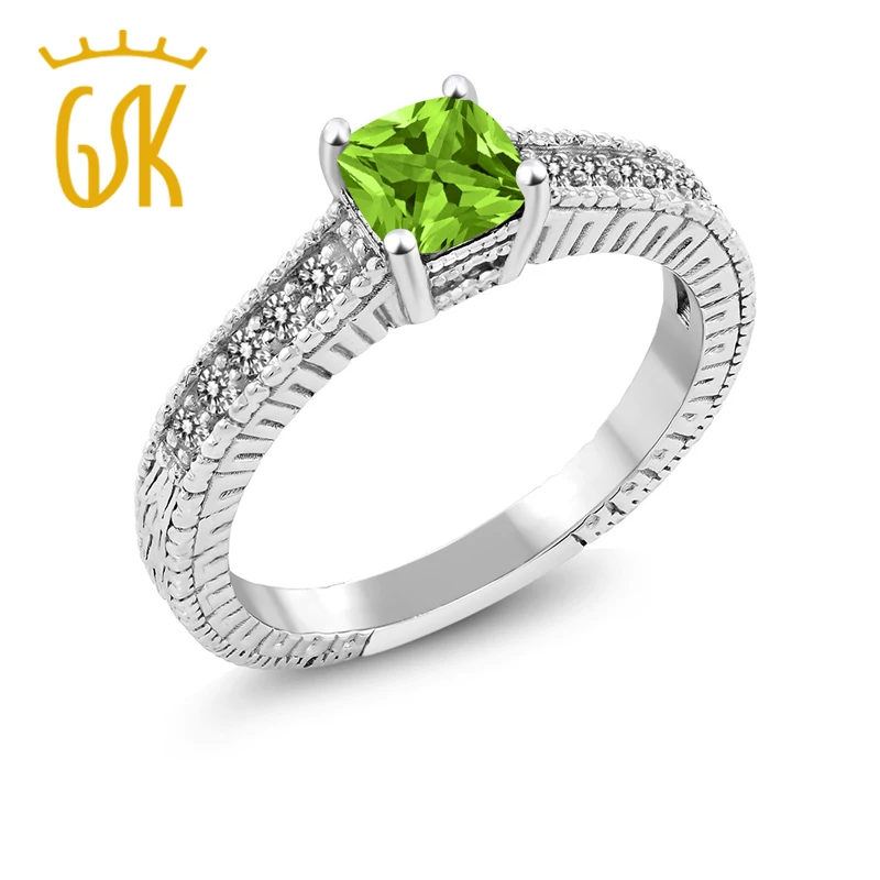 GemStoneKing 0 90 Ct Принцесса Натуральный Зеленый Перидот белый бриллиант 925 серебро