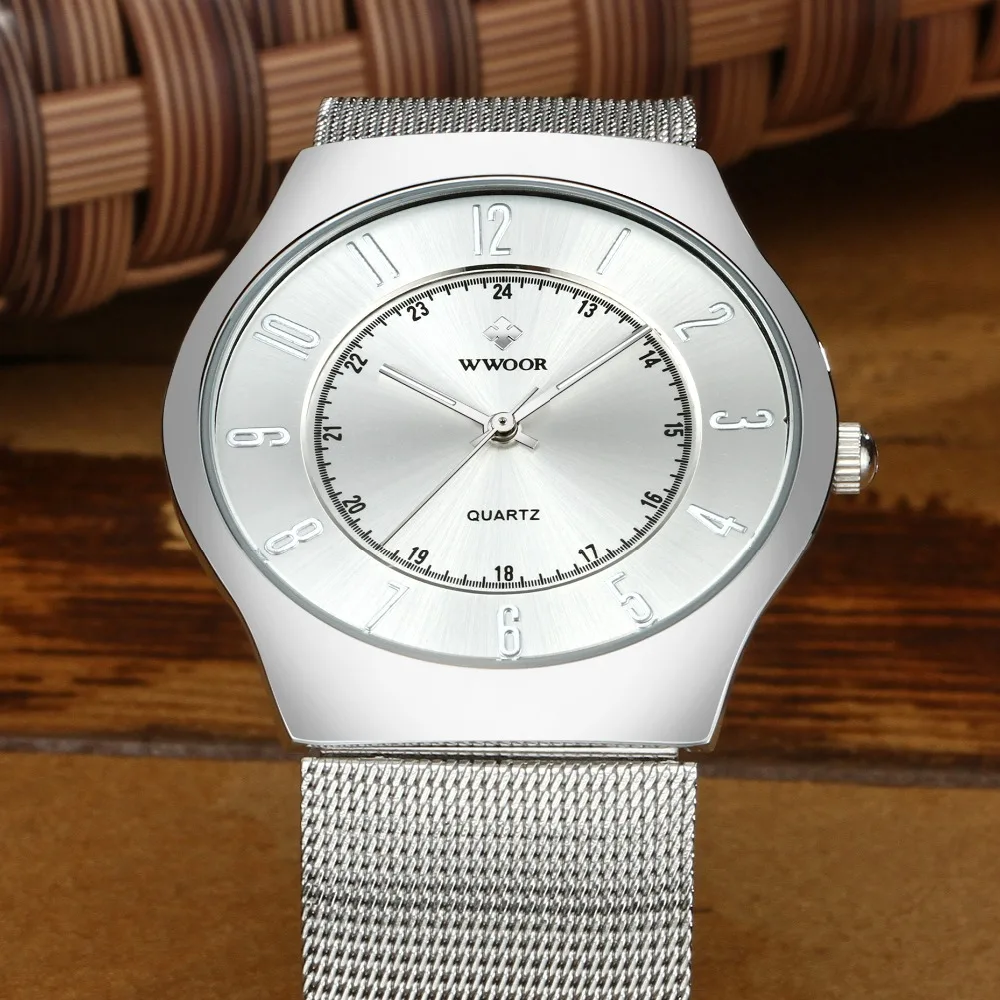 

WWOOR Top Brand Luxury Men Waterproof Sports Leisure Watches Men Quartz Wrist Watch Male Silver Luminous Watch relogio masculino