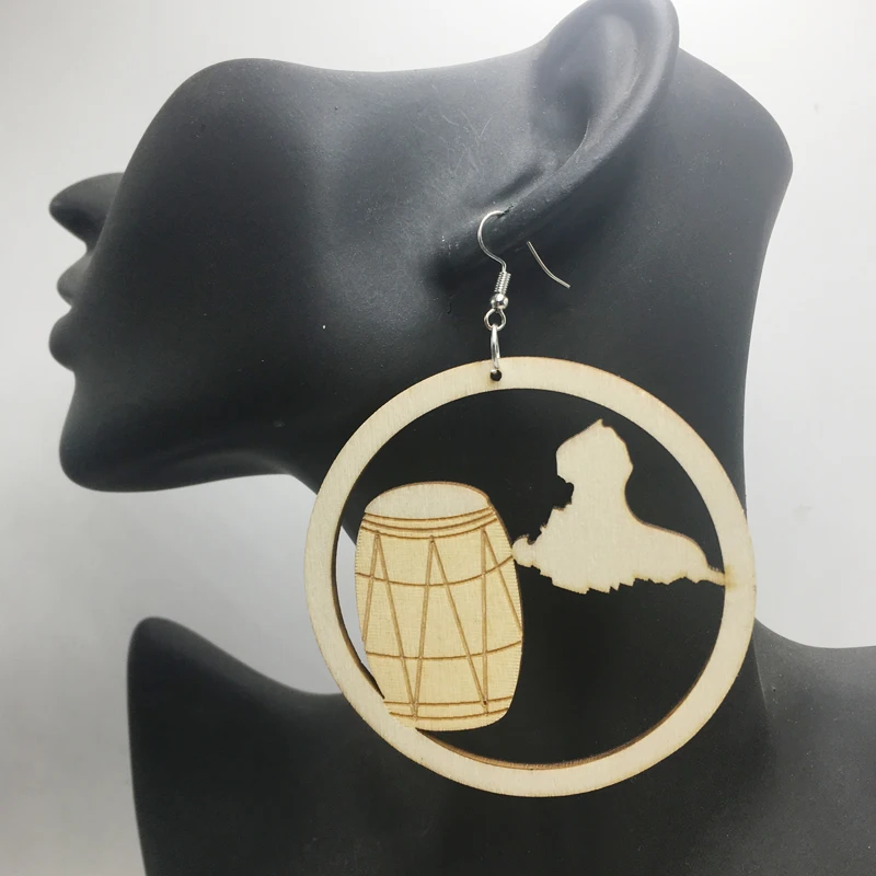 Бесплатная доставка! Деревянные серьги с гравировкой Гваделупа|earrings free shipping|earrings
