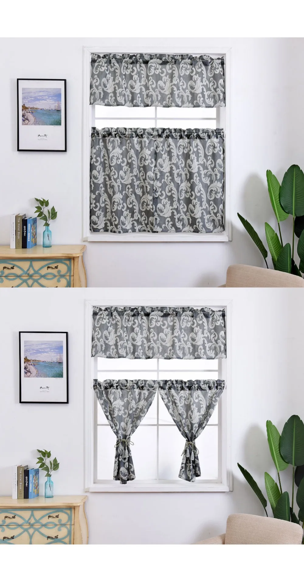 TL-SMT301_NAPEARL Short Leaves Jacquard Drops Semi Shade Curtains For Kitchen Windows European Design Fabric Rod Pocket Drapery All Match (2)