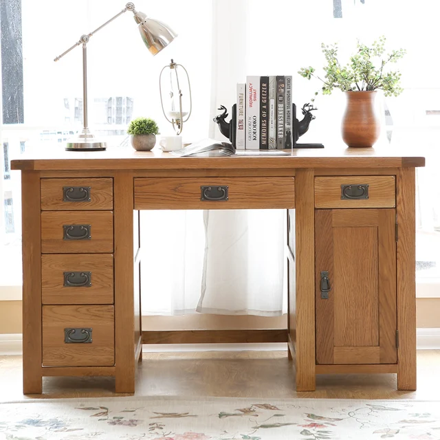 table Study furniture white oak solid wood desk computer with ... - table Study furniture white oak solid wood desk computer with drawers  office Desk