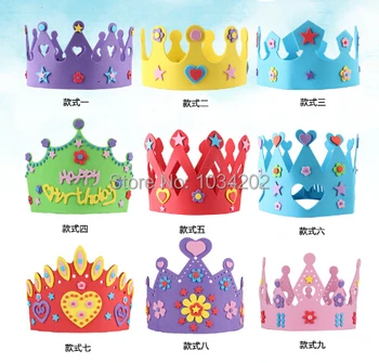 

100PCS EVA Foam Birthday Crown for Children Birthday Party Hat Caps Self-adhesive DIY Handmade 3D Eva Crown Hat Craft Kits