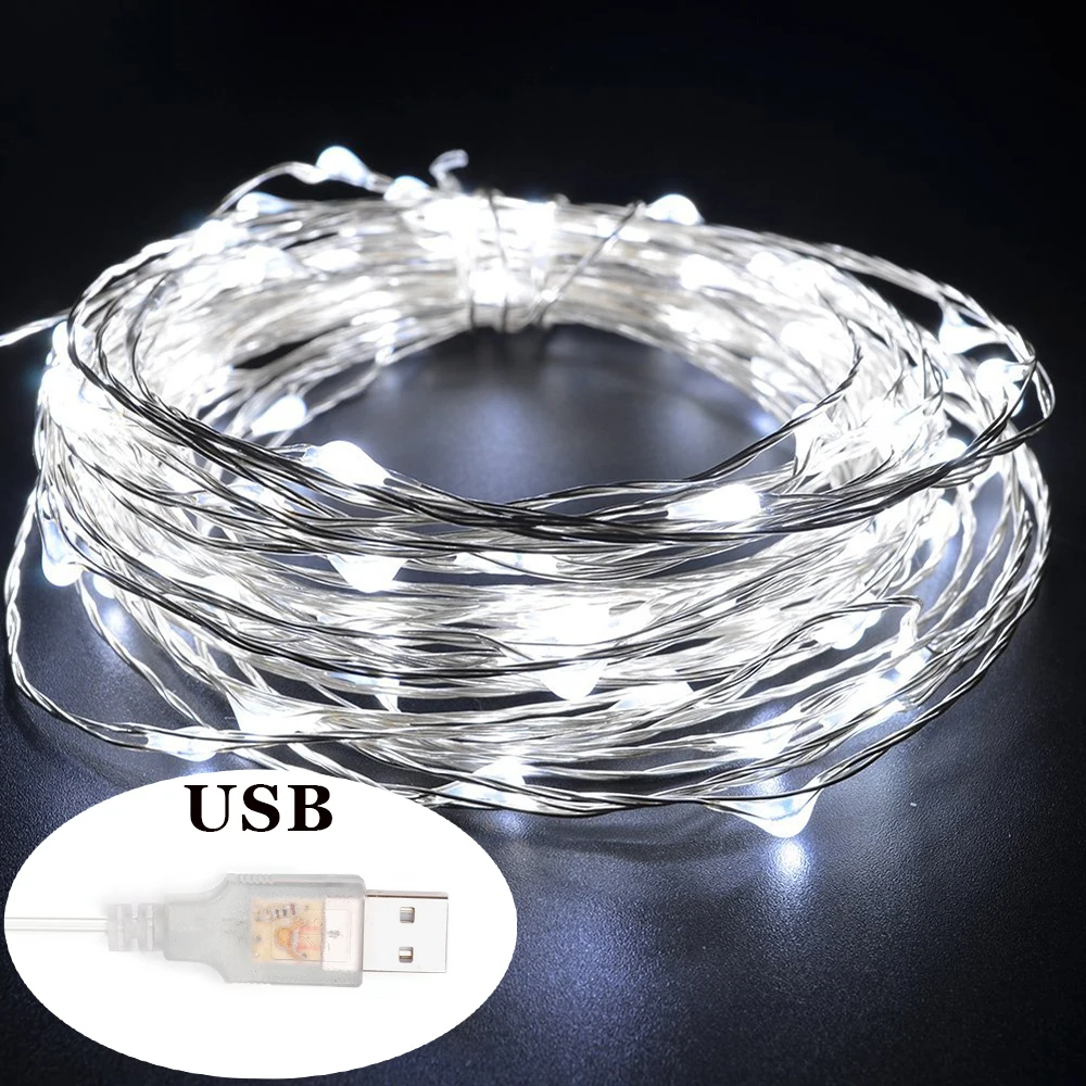 

9 Colors USB 5M 50LED Silver Wire LED String Lights Holiday Lighting For Fairy Christmas Tree Garland Wedding Party Decoration