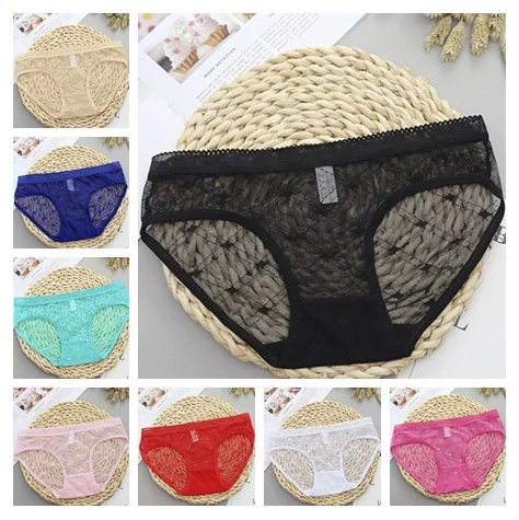 Women Sexy Lace Panties Seamless Ultra-Thin Transparent Breathable Brief Ladies Diamond Lattice Panty