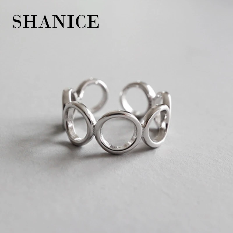

SHANICE Individual 925 Sterling Silver Ring Opening Geometric Round Hollow Shap Punk Style Fashion Silver Jewelry