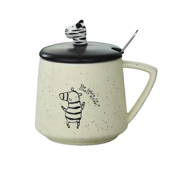 

400ML stereoscopic sesame zebra ceramic Mugs with lid and spoon,coffee cup water cup Drinkware creative cartoon mugs