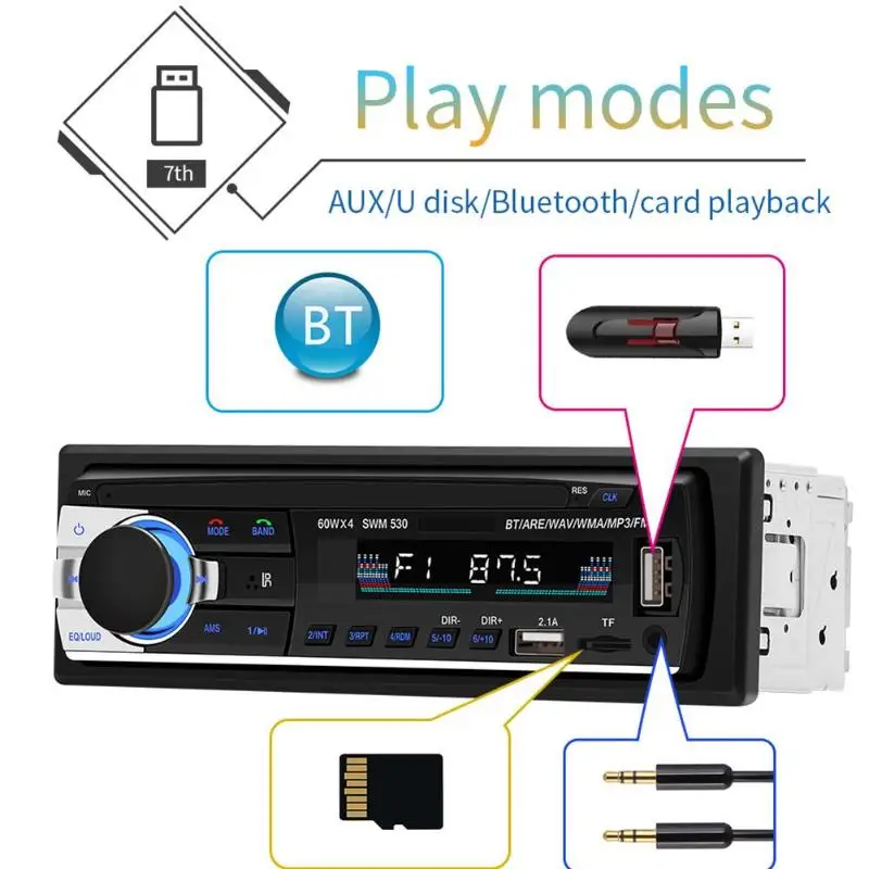 SWM 530 автомобильный аудио MP3 музыкальный плеер радио в тире Bluetooth 4,0 Двойной USB AUX головное устройство с пультом дистанционного управления автомобильный Viedo плеер