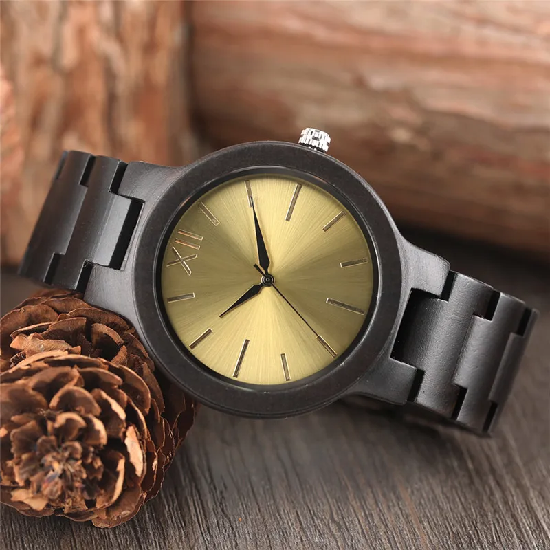 Creative Ebony Wood Watches Men Quartz Wristwatch 2017New Arrival Women Full Wooden Bamboo Bangle Sport Watch 4