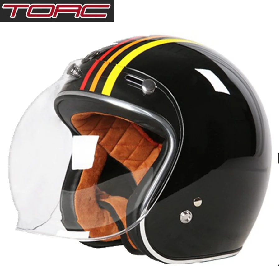 Free shipping 1pcs TORC T50 3/4 Open Face Moto Helmet Transparent Bubble Mirror DOT Approved Vintage Motorcycle Helmets