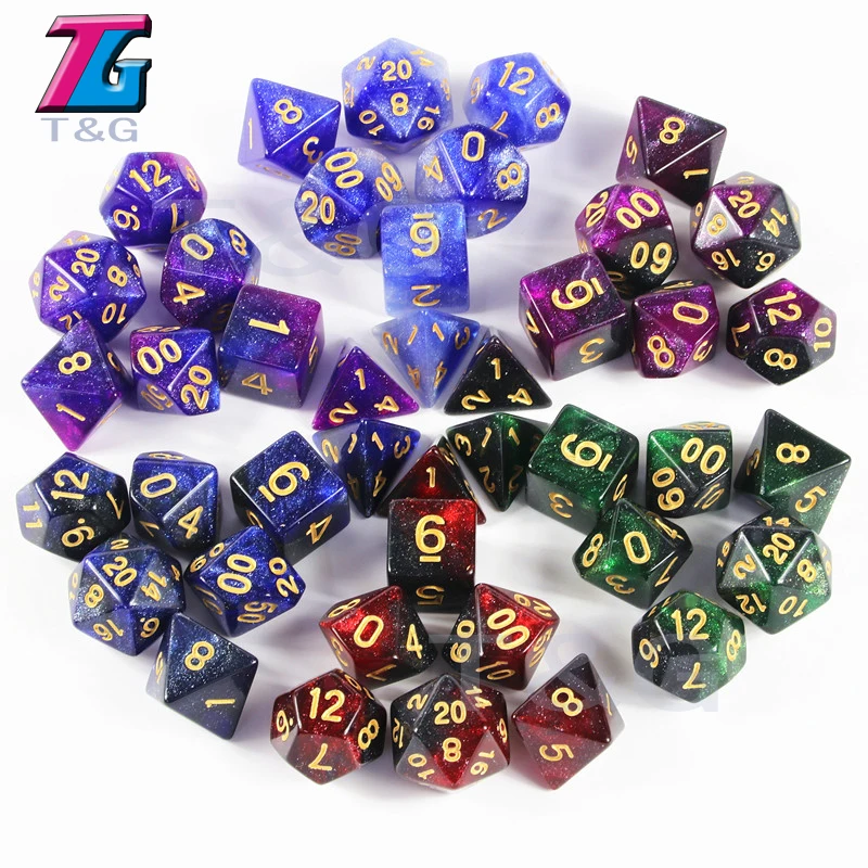 T& G креативная Вселенная Galaxy Dice набор D4-D20 с загадочным Королевский синий микс черный, блестящая пудра ForTRPG, DND настольная игра