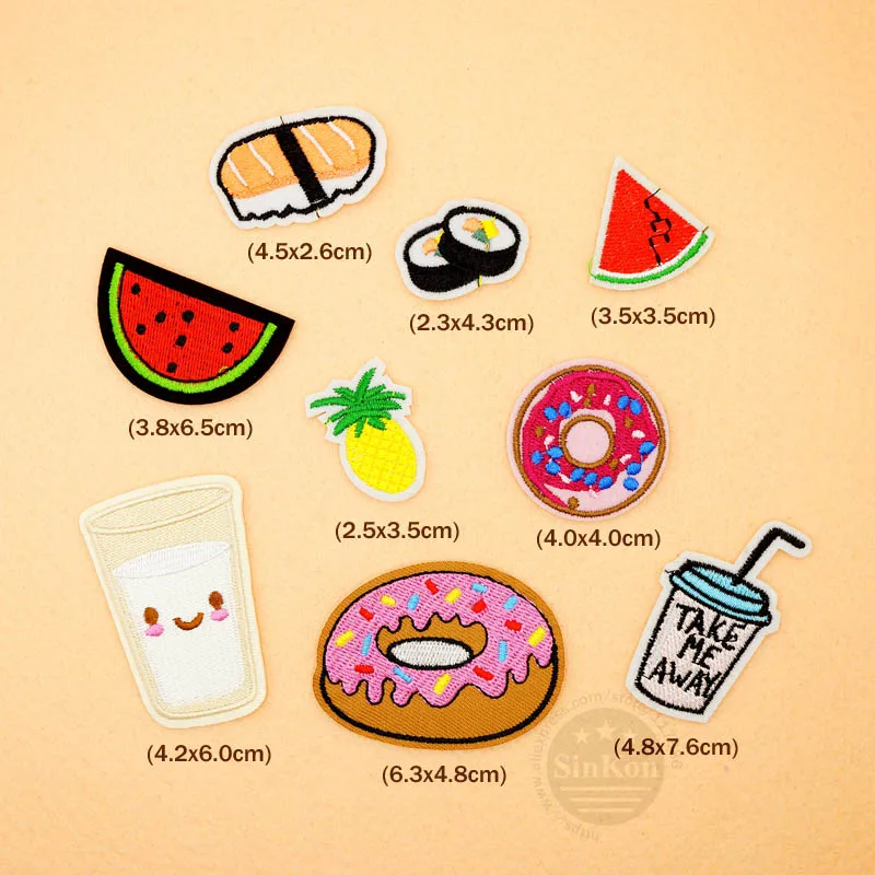 

9pcs/lot Sushi Water Fruits Food DIY Cartoon Badges Clothe Embroidery Patch Applique Ironing Clothing Sewing Supplies Decorative