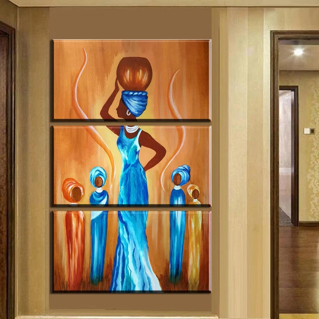 xh2266 3pcs Abstract African Woman Oil Paintings Modern 