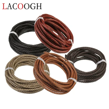 

1Meter Round Braided 6mm width Brown Beige Genuine Leather Cord Thread String 6mm for DIY Men Women Bracelet & Necklace Findings