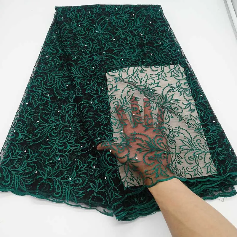 Темно-зеленая африканская кружевная ткань вышивка нигерийские бусы кружевная ткань. Высокое качество камни французский Тюль кружевная ткань для женщин - Цвет: As Picture 3