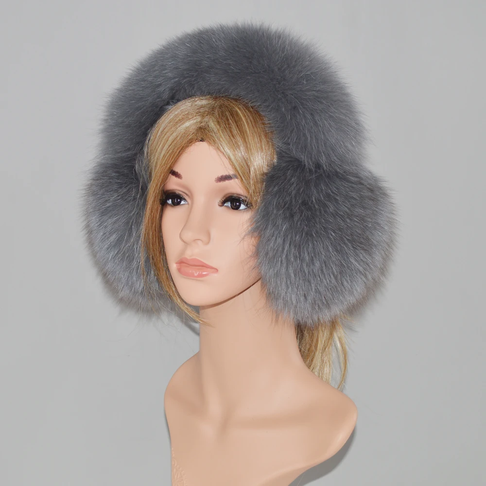 New Style Women Natural Real Fox Fur Earmuffs Plush Winter Warm Big Fox Fur Ear Muffs Girls Luxury Fox Fur Earmuff