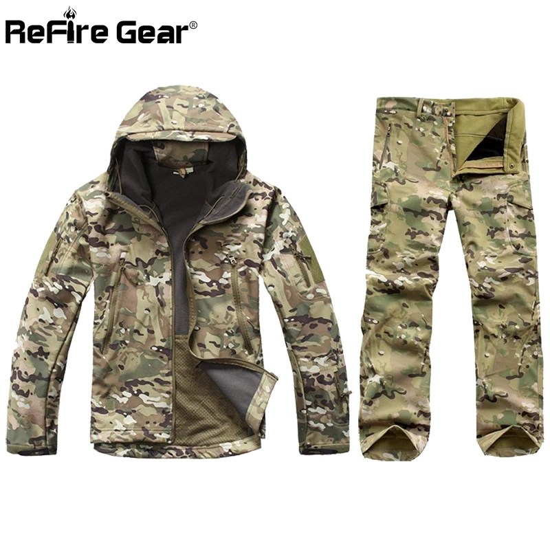 

Tactical Soft Shell Camouflage Jacket Set Men Army Waterproof Warm Camo Clothes Military Fleece Coat Windbreaker Clothing Suit