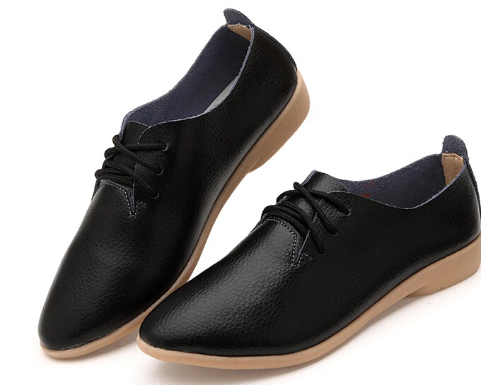 Women Genuine Leather Oxford Shoes Pointed Toe Casual Nurse Shoes Spring Autumn Flat shoes Loafers