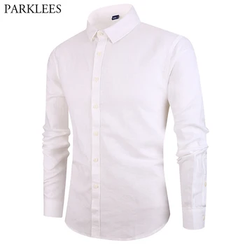 

2019 Brand Linen Shirt Men Solid Color Long Sleeve Mens Button Down Dress Shirts Business Linen Cotton Casual Slim Fit Chemise