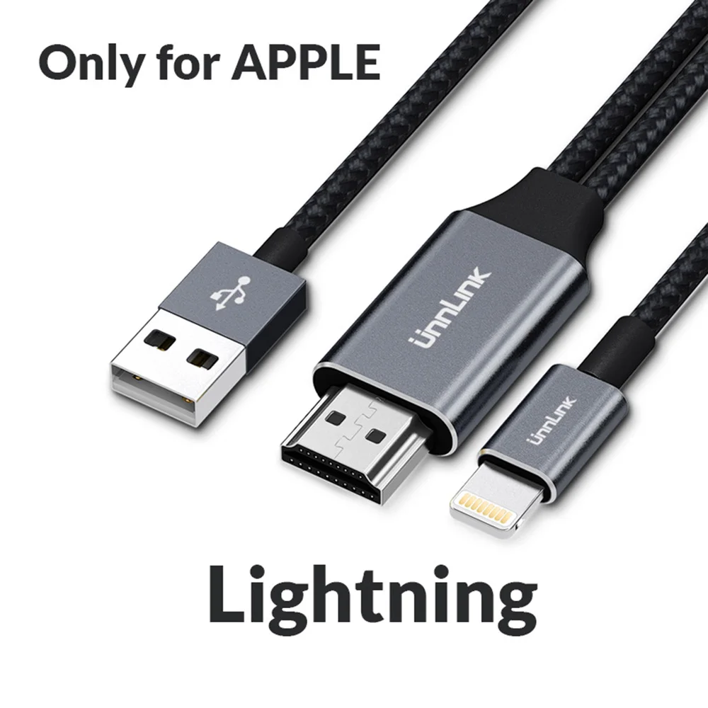 Unnlink USB к HDMI зеркальный литой кабель для преобразования с аудио MHL для iPhone iPad освещение Android телефон Micro usb type C к HDMI - Цвет: For Apple