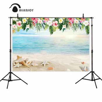 

Allenjoy backgrounds for photography studio summer seaside sand beach starfish shell colorful flower backdrop tropical photocall