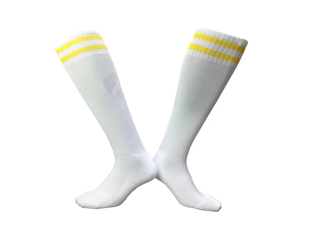 Профессиональные взрослые мужские носки для футбола, спортивные Леггинсы, женские мужские футбольные носки, Гольфы выше колена, плотные махровые носки - Цвет: CTM011 white yellow