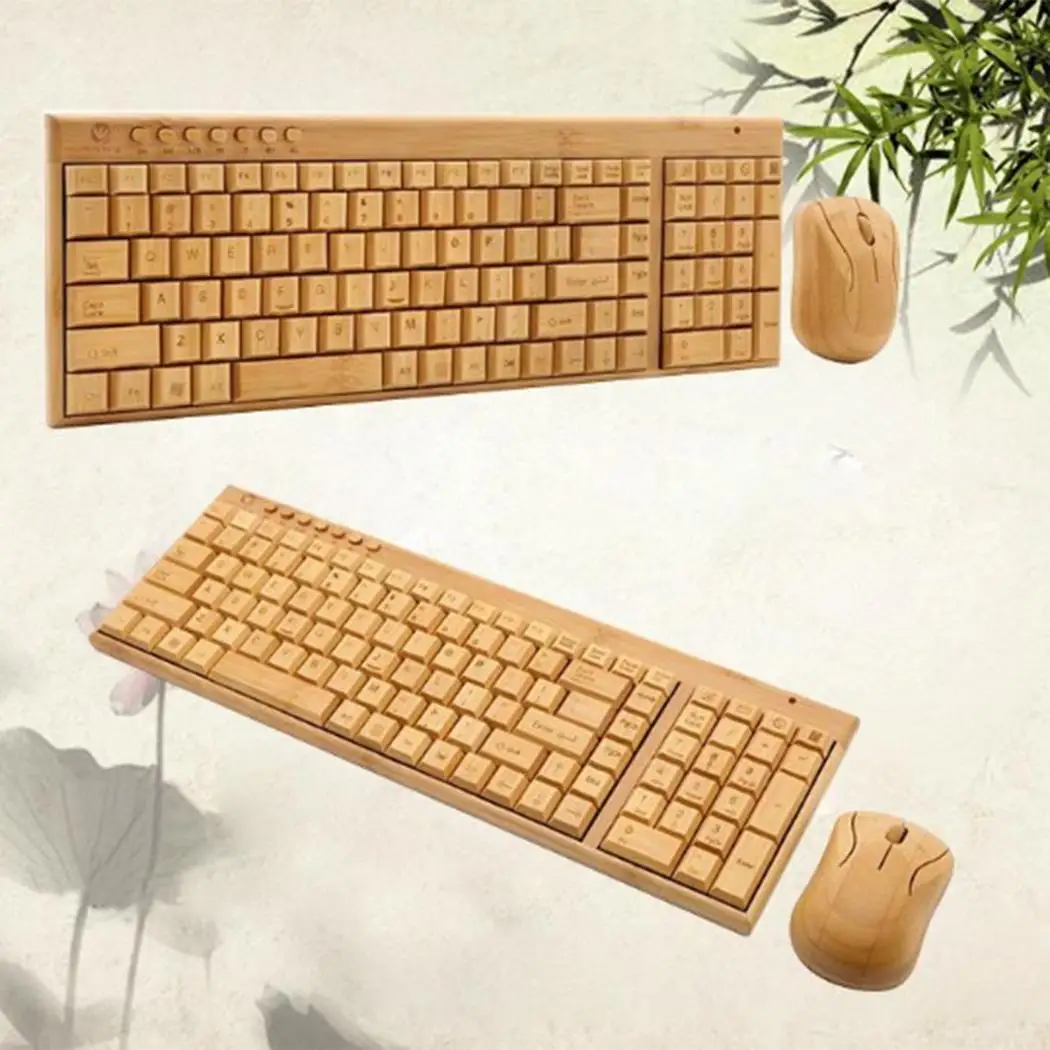 

2.4G Wireless Bamboo Desktop Computer Wireless Keyboard and Mouse Set 10m wireless 2pcs 7# battery 0.8kg Hz