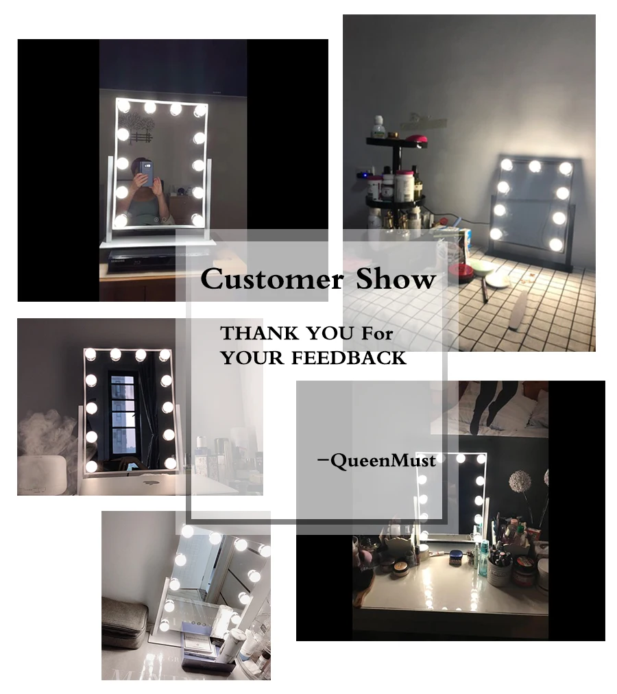 Hollywood Style Cosmetic Makeup Mirrors with Lights Lighted Vanity with 12x3W Dimmable LED Bulbs and Touch Control Tricolor