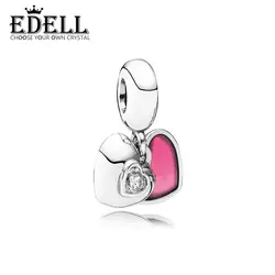 EDELL 100% 925 пробы серебро 1:1 791244CZ розовый You & Me мотаться Шарм оригинальный Для женщин свадебные Модные украшения