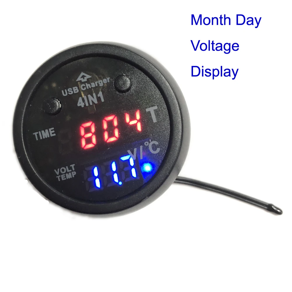 4 в 1 прикуриватель измеритель напряжения светодиодный цифровой термометр автомобильное зарядное устройство часы Четыре в одном USB зарядное устройство для мобильного телефона