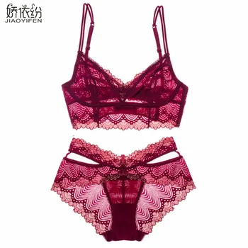 

JYF New Ultra-thin French Sexy Women Bra Bralette Underwear Set Wire Free Lace Hollow Cozy Intimates Push Up Bra & Brief Sets