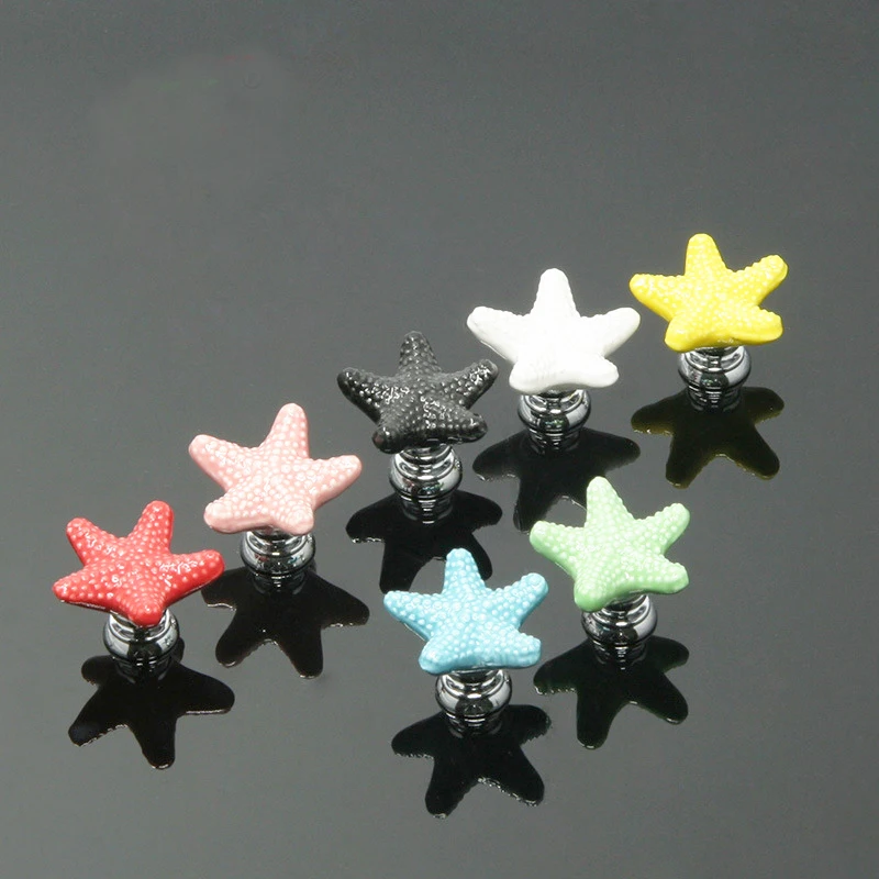 

MEGAIRON 1Pc Fashion Starfish Ceramic Door Knob Furniture Handles Cupboard Cabinet Drawer Pulls Kitchen Pull Handles &Screws