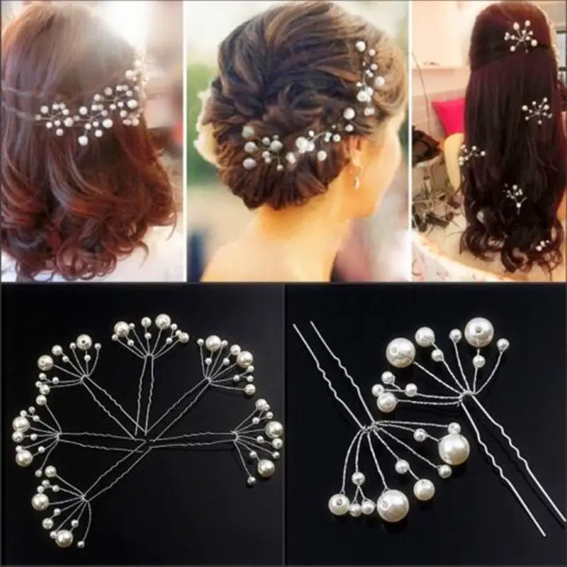 

Hot 2pcs/pack U-shaped Women Wedding Hair Sticks Bridal Bridesmaid Pearls Hair Pins Clips Comb Headband