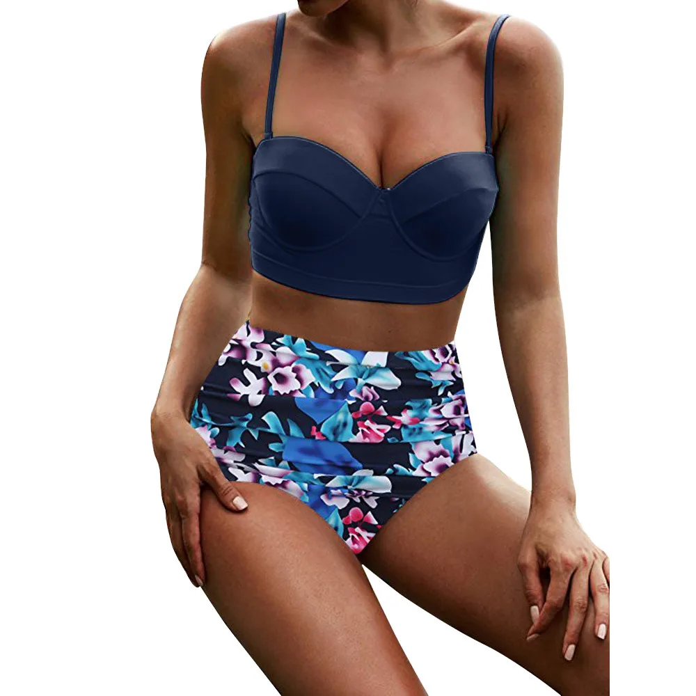 

Plus size Two Piece Swimsuit Sling High Waist Printed Swim Trunks National Wind Swimsuit Bikini Swimsuit Dropshipping Z0403 Hot
