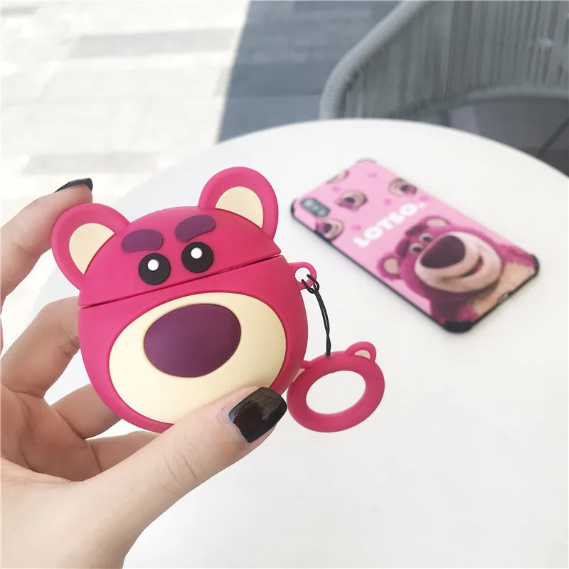

Cartoon Bear For Airpods Case Bluetooth Earphone Protective Cases Cute Silicone Cover Capa Fashion For air pods case Key Strap