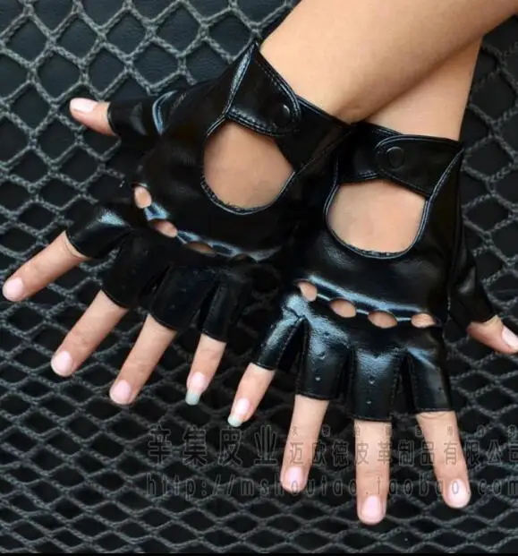 Мужские и wo мужские мотоциклетные перчатки с полупальцами мужские перчатки без пальцев из искусственной кожи для влюбленных сексуальные перчатки с вырезами TB040 - Цвет: women bright black