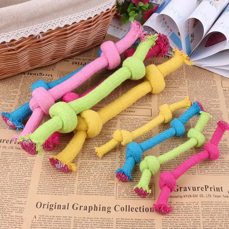 Wholesale pet dog toys colorful cute dog rope toys16cm 23cm braided chew toy candy cotton rope pet toy for dog training products