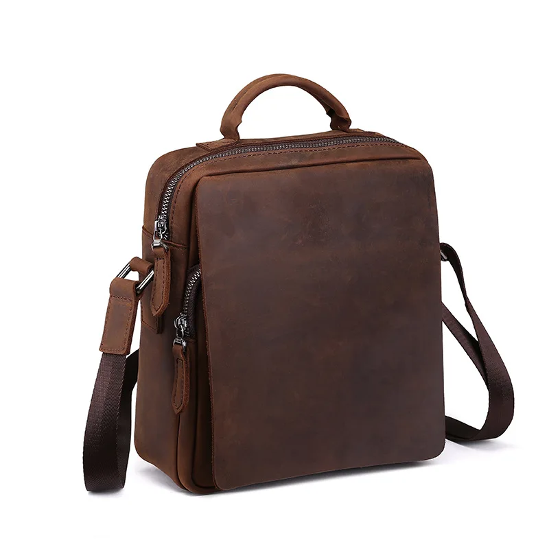 

2019 New Vintage Crazy Horse Genuine Leather Men Shoulder Bag Cow Leather messenger Sling bag male Casual Small crossbody bags