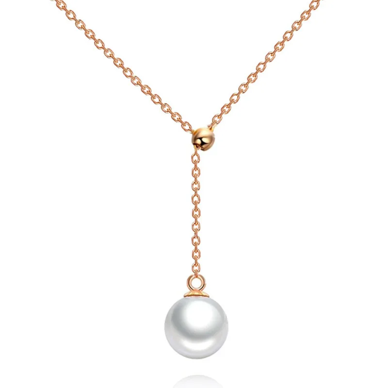 48cm Adjustable Chain Rose Gold Pearl Pendant Korean Tassel Lariat Necklace Female Jewelry Y
