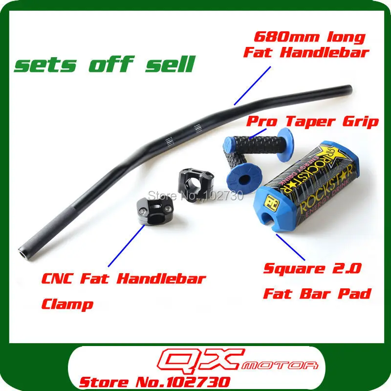 

680mm long 11/8 Fat handlebar with cnc bar clamps Square 2.0 Bar Pad Handlebar Grip set for scooter ATV quad motorcycles
