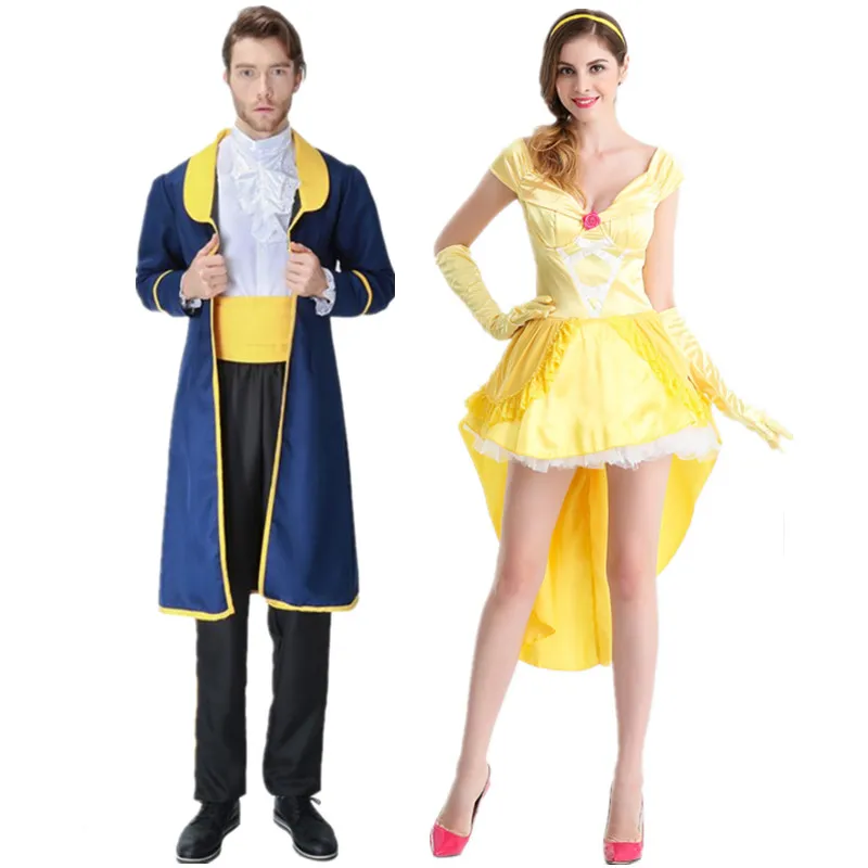 

Hot Sale Movie Beauty And The Beast Costume Adults Women Sassy Belle Princess Wild Beast Prince Costume