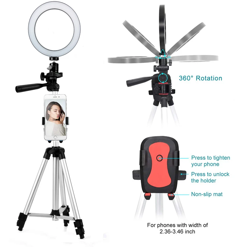 

Phone Photography 20cm Beauty Ring Light with Bracket Tripod Stand Sets for Selfie/Live Show/Fill-in Light Photo Studio Kits