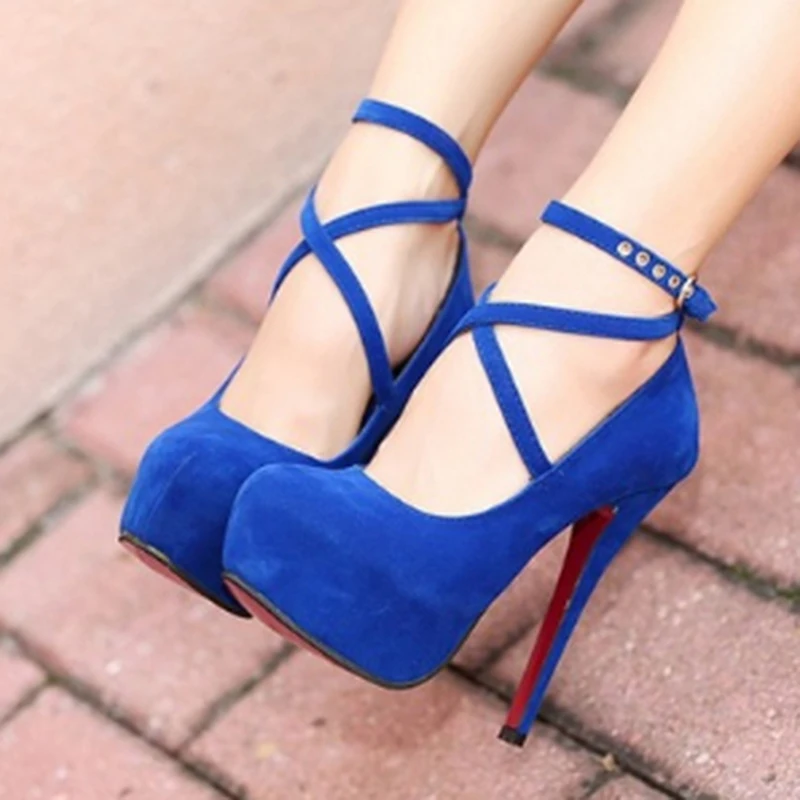 

Size 34-42 Super High Thin Heels Shoes Spring Autumn Pumps T-strap Buckle Strap Retro Round Toe Pumps Wedding Shoes Women