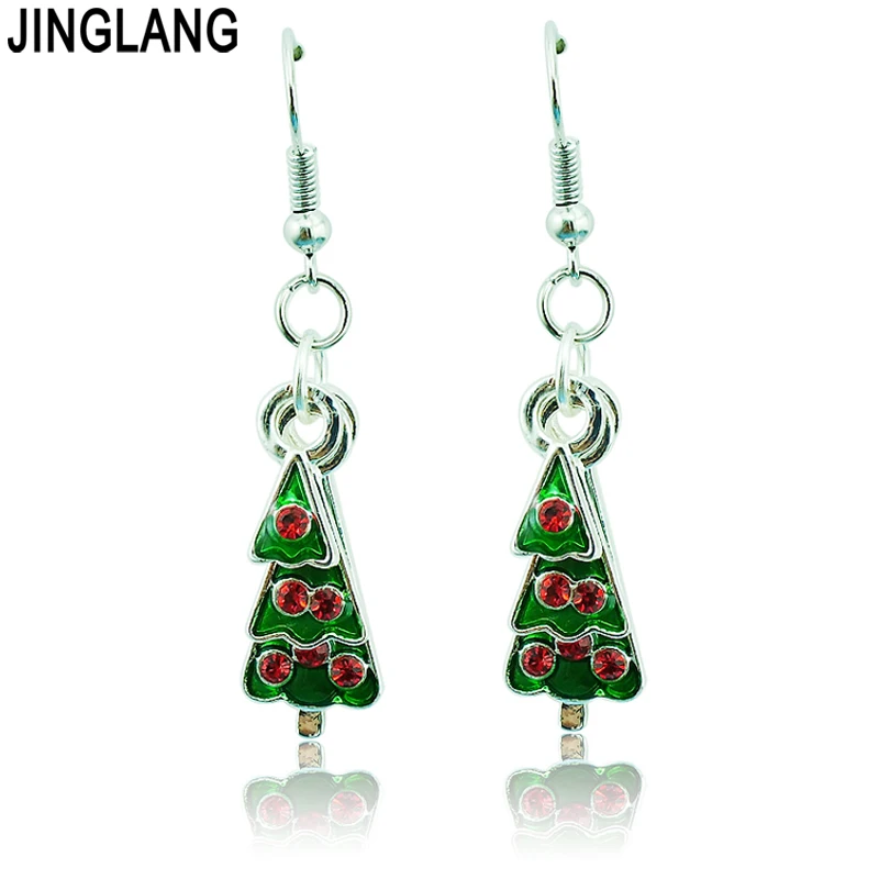 

Fashion Charms Earrings Dangle Three Rhinestone Christams Tree Statement Earrings For Women Christmas Gifts Jewelry