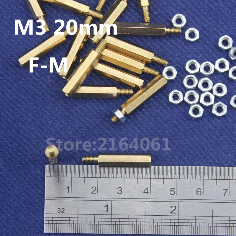20 sets M3 6x20mm Hex Screw and Nut Set Copper Support Pole Fasteners