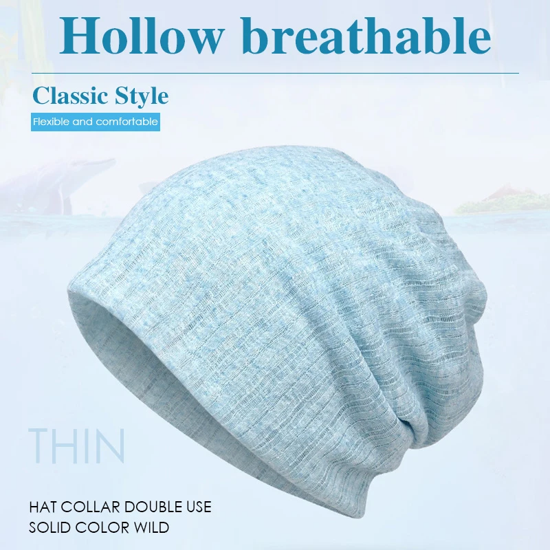 2 PCS Solid Breathable Hats Women Beanies 2 Use Hat Scarf Thin Knitted Cotton Female Beanies Spring Summer Gorro Feminino Chapeu (8)