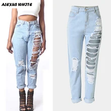 Hole Denim Trousers Women 2017 Loose Straight Pants & Capris Fashion Female Loose Distress Ripped Jeans
