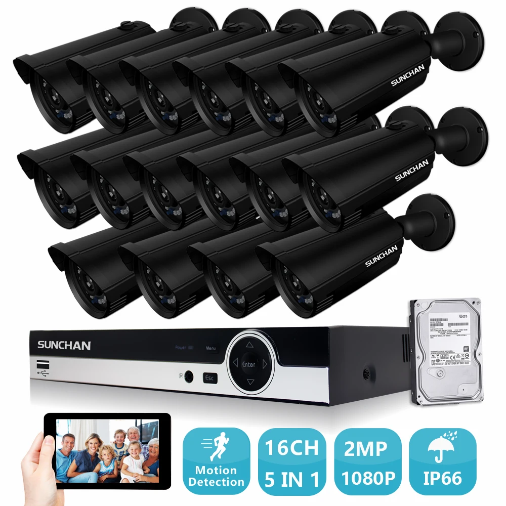 16CH 5 in 1 Hybrid Full HD 1080P CCTV System 16pcs 1080P 2 0MP Security Camera