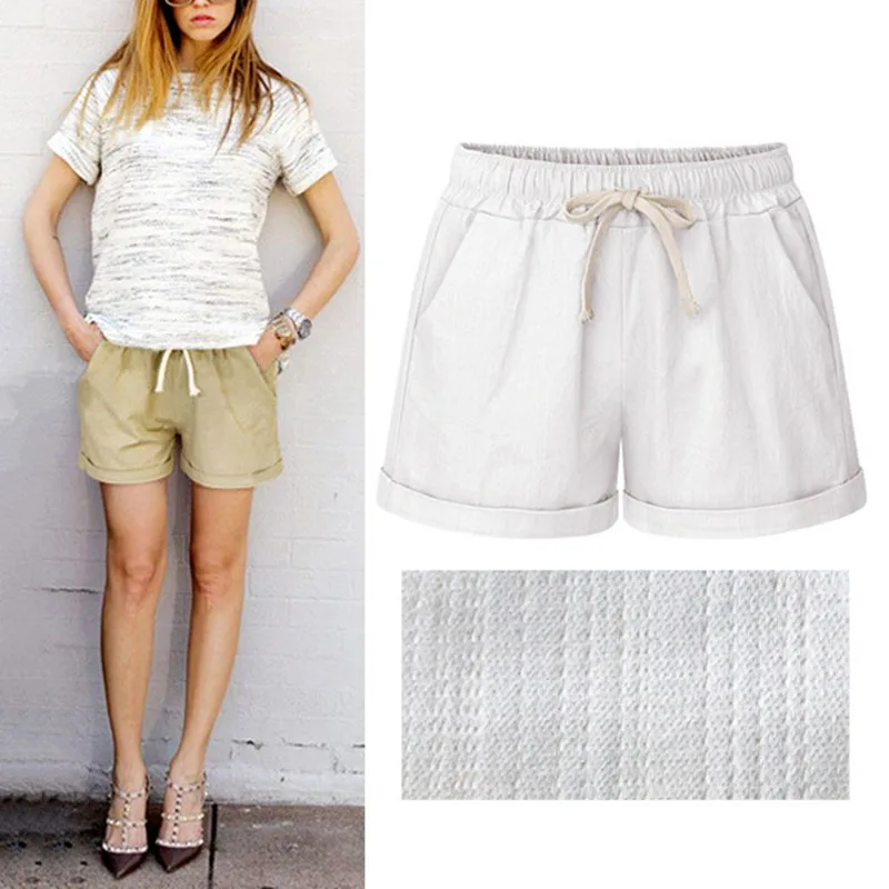 

Summer Women Wide Leg Shorts Cotton High Waist Drawstring Pockets Girl Casual Shorts Plus Size M-6XL BS88